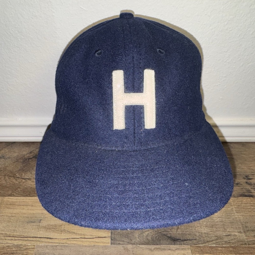 Huckberry Navy Wool Hat Ebbets Field Flannels Made in USA Rare Leather Strapback